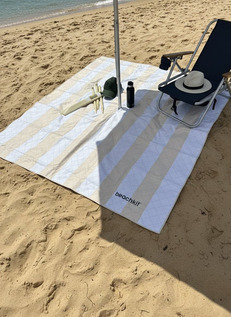 Beach Mat with Umbrella Hole - Navy/Yellow/Beige Options - Beachkit