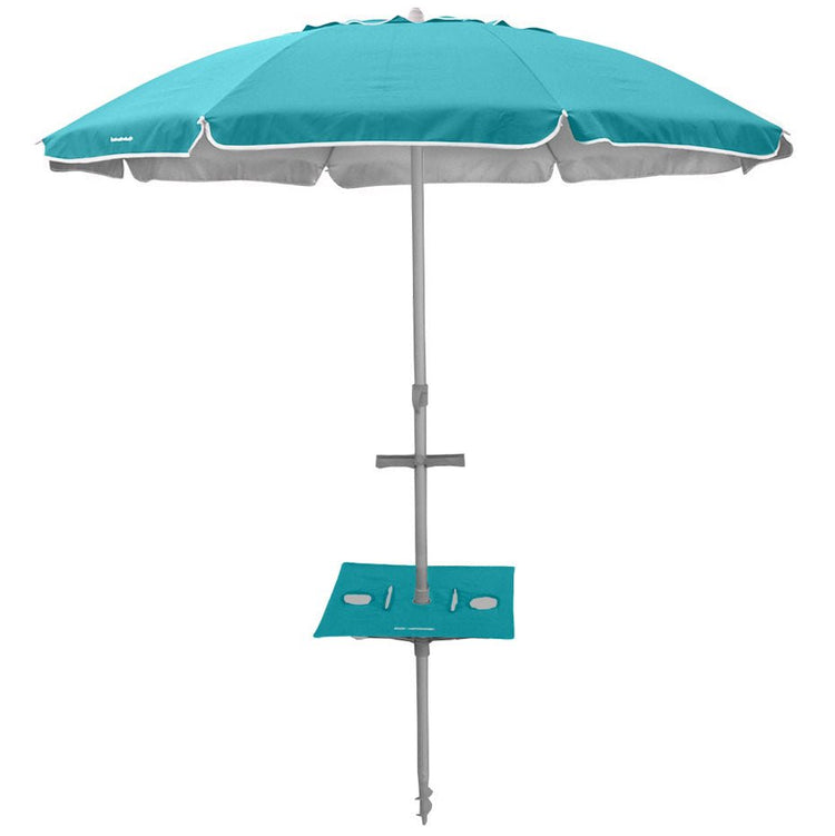 Beachcomber Umbrella 210cm (7ft) - Solid TURQUOISE Canopy with Sunraker Table - Beachkit
