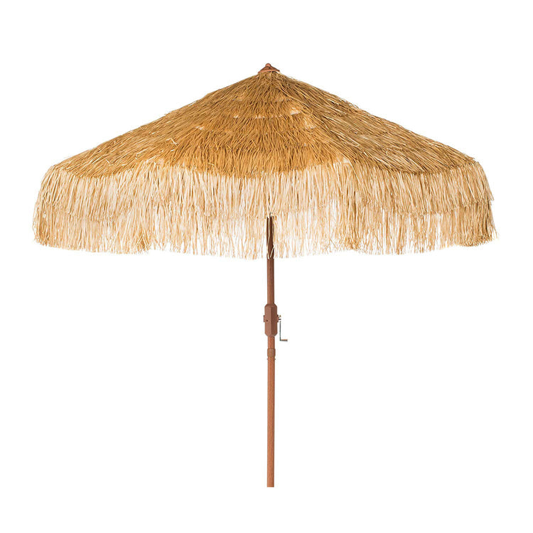 Hula 275cm MARKET Umbrella with crank lift - Raffia ThatchBring the charm and the lifestyle of the islands to your home or business with this hula shade umbrella. This nine-foot (275cm) raffia thatch umbrella is the perfectBeachkit