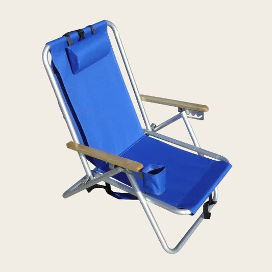 Wearever Backpack Chair royal blue with aluminum frame and cup holder for outdoor use