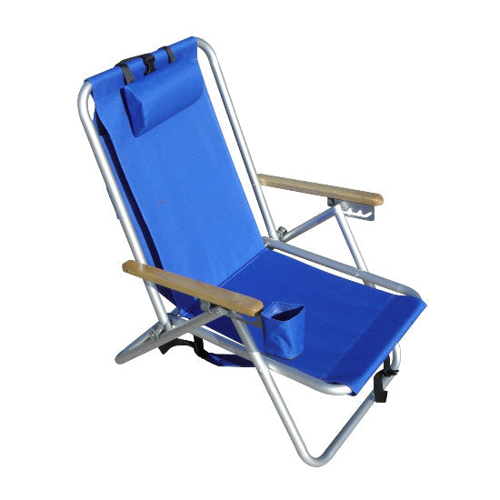 Wearever Backpack Chair royal blue with aluminum frame and cup holder for outdoor use