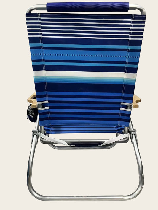 Beachkit Beach Bum wide blue striped beach chair with aluminium frame and cup holder