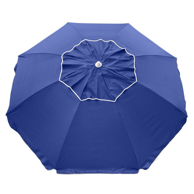 Navy solid color 210cm Beachcomber beach umbrella with twist anchoring system and white trim detailing