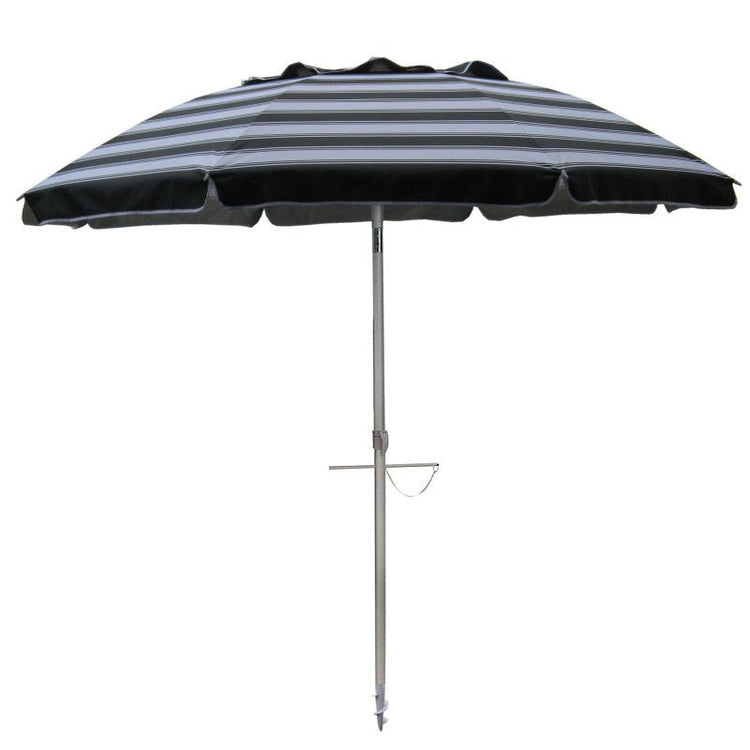 Daytripper Beach Umbrella 210cm black and white striped lightweight with carry bag for beach shade