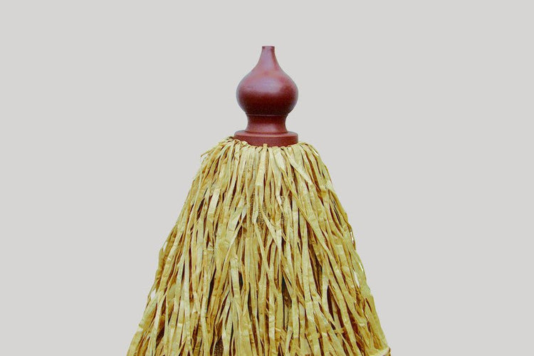 240cm raffia thatch umbrella with natural-look canopy and wind-vented top for patio shade