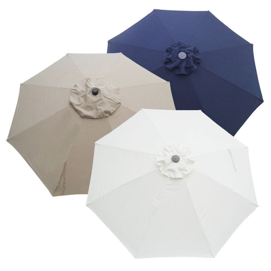 Market Umbrella Replacement Canopy 275cm in navy blue, sandstone, and vanilla white colors for garden and deck umbrellas.