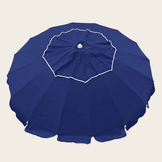 Maxibrella 240cm Beach Umbrella in navy polyester with scalloped edges and a white-trimmed vent