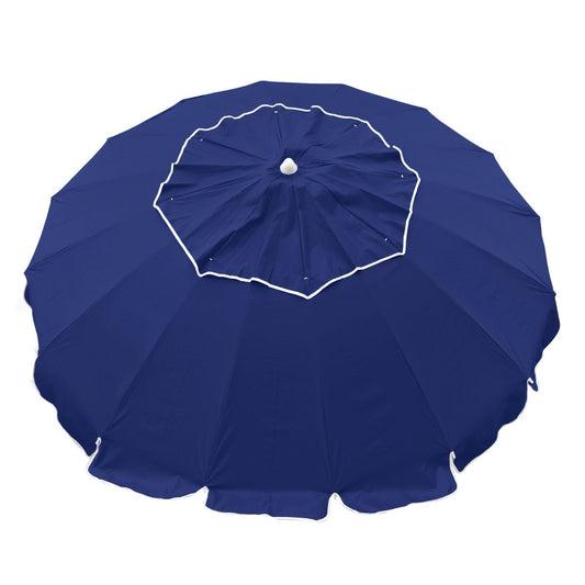 Maxibrella Beach Umbrella large blue canopy with built-in Sunraker table and tilt feature for outdoor comfort