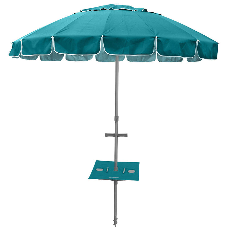 Maxibrella 240cm Beach Umbrella + Sunraker Table - TurquoiseOur gorgeous Maxibrella Beach Umbrella featuring our patented, built-in fold away 'Sunraker' table - a worldwide exclusive to Beachkit.
Its large 240cm diameter canoBeachkit