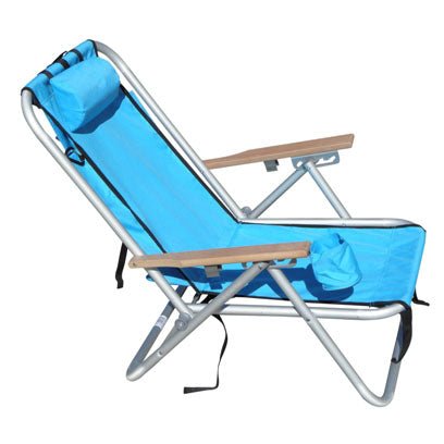 Beachkit Wearever Backpack Chair in turquoise with adjustable pillow and hardwood arms for outdoor relaxation