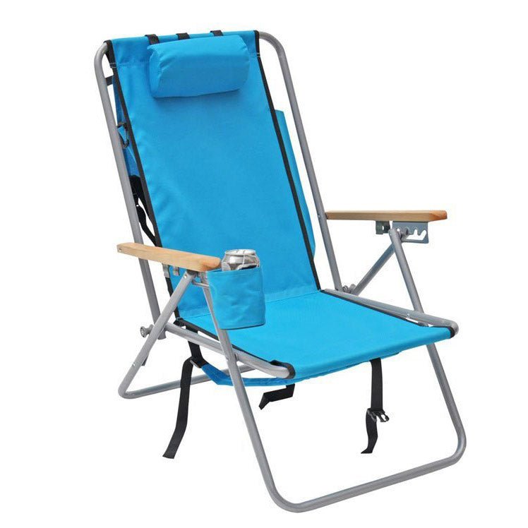 Beachkit Wearever Backpack Chair turquoise with hardwood arms, adjustable pillow, cup holder, lightweight and durable design for outdoor use