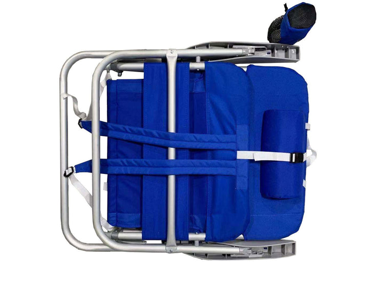 XL 'Big Guy' Aluminium Backpack Chair royal blue with built-in cooler and cup holder, lightweight durable frame