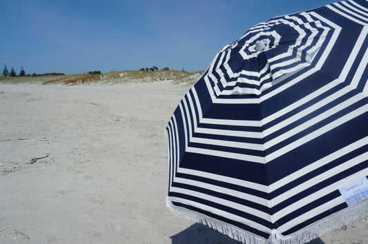 Hollie & Harrie Retro Fringe Beach Umbrella - Moroccan Blue