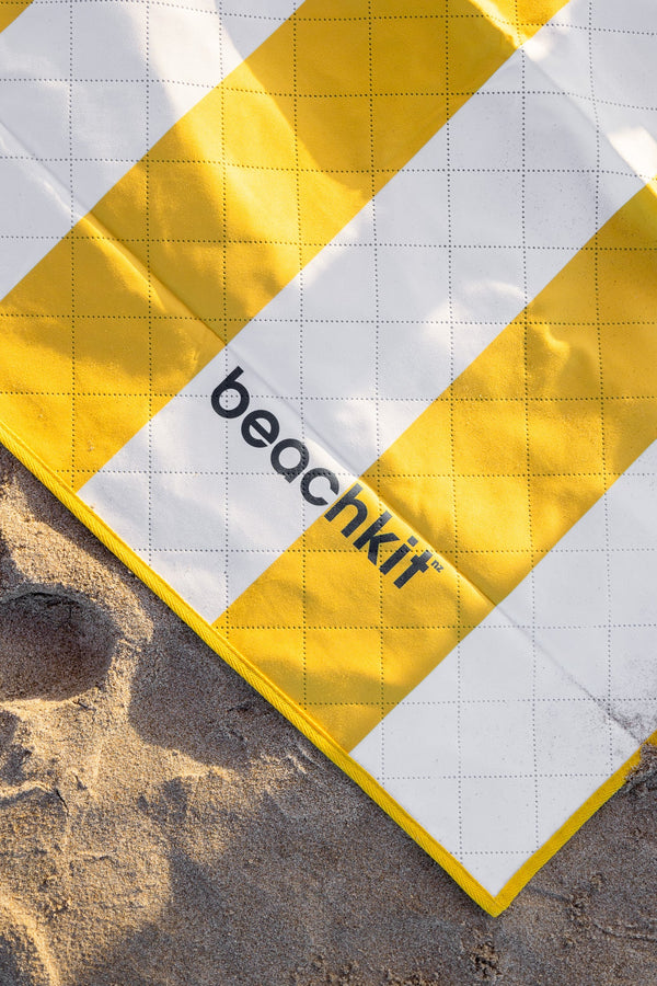 Beach Mat with Umbrella Hole - Navy/Yellow/Beige Options - Beachkit