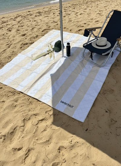Beach Mat with Umbrella Hole - Navy/Yellow/Beige Options - Beachkit