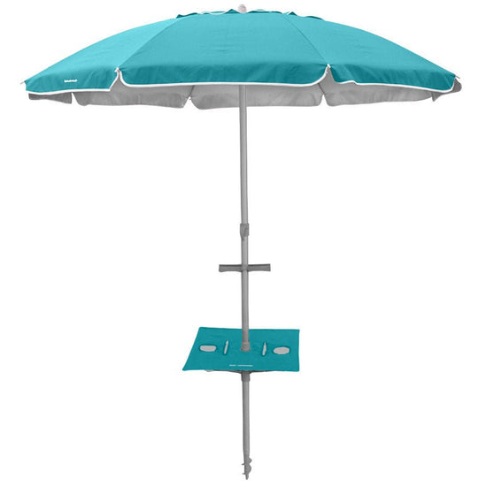 Beachcomber Umbrella 210cm (7ft) - Solid TURQUOISE Canopy with Sunraker Table - Beachkit