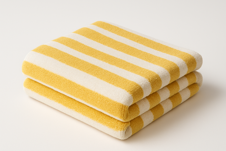 Create image of yellow and white striped towel like you did with the Navy and white striped towel. Folded on white background