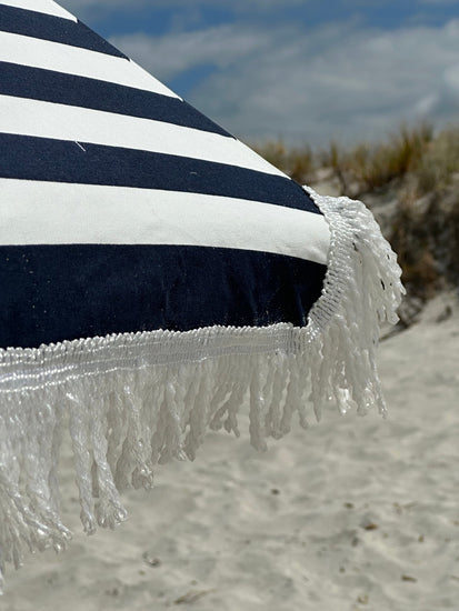 Hollie & Harrie Classic Fringe 210cm Canvas Beach Umbrella - Hello Sailor - Beachkit