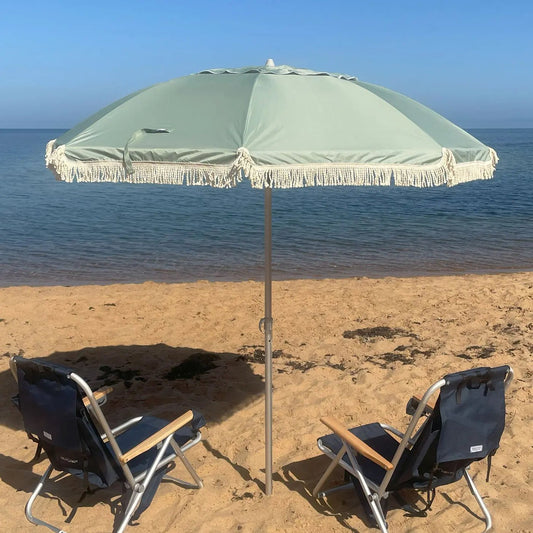 Hollie & Harrie Retro SAGE Classic Fringe Beach Umbrella - Beachkit