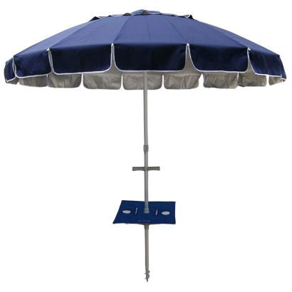 Maxibrella 240cm Beach Umbrella + Sunraker Table - NavyOur gorgeous Maxibrella Beach Umbrella featuring our patented, built-in fold away 'Sunraker' table - a worldwide exclusive to Beachkit.
Its large 240cm diameter canoBeachkit