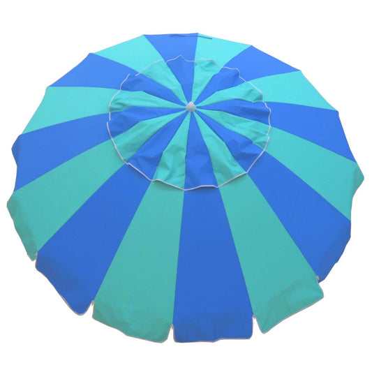 Carnivale 240cm Beach Umbrella - Blue & TurquoiseThe Beachkit Carnivale is a fun coloured large sized beach umbrella. Its 240cm canopy will cover 4 people comfortably. It has a tilt feature and a unique Quik Twist Beachkit