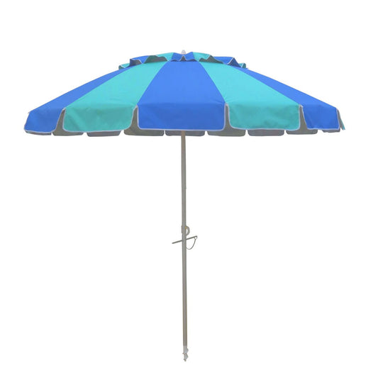 Carnivale 240cm Beach Umbrella - Blue & TurquoiseThe Beachkit Carnivale is a fun coloured large sized beach umbrella. Its 240cm canopy will cover 4 people comfortably. It has a tilt feature and a unique Quik Twist Beachkit