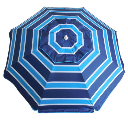 Daytripper 210cm Beach Umbrella - Aqua & NavyRock up, anchor up and get relaxing! One of our most popular umbrellas due to the outstanding styling and genius twist anchoring system.  
 
The 'Aqua &amp; Navy' stBeachkit