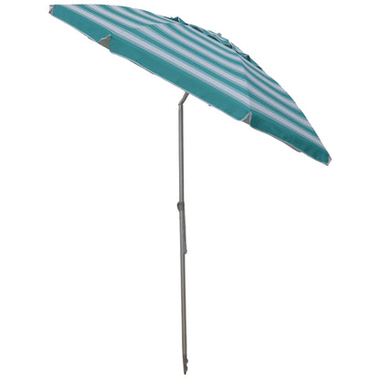 Daytripper 210cm Beach Umbrella - Turquoise & WhiteThis 'Turquoise &amp; White' stripe colourway is a cool and relaxing classic colourway.
The Beachkit Daytripper is lightweight at 2.5kgs and comes standard with an oBeachkit