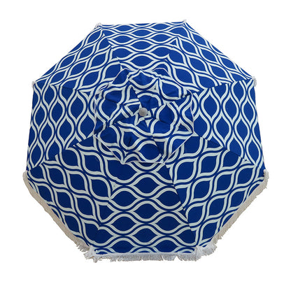 Hollie & Harrie Classic Fringe 210cm Canvas Beach Umbrella - Moroccan The Fringe 210cm Beach Umbrella is a classic beach lovers staple. The thick &amp; luxurious 100% cotton canopy with a retro fringe makes for an Instagram worthy picnBeachkit