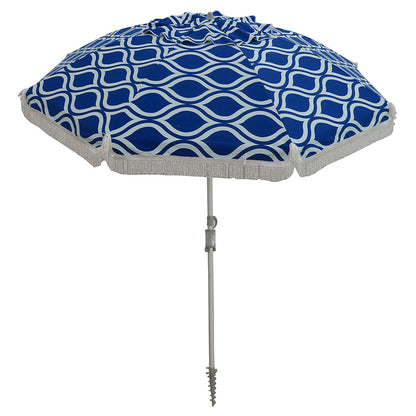 Hollie & Harrie Classic Fringe 210cm Canvas Beach Umbrella - Moroccan The Fringe 210cm Beach Umbrella is a classic beach lovers staple. The thick &amp; luxurious 100% cotton canopy with a retro fringe makes for an Instagram worthy picnBeachkit