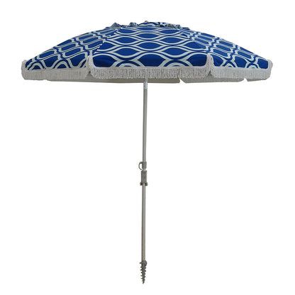 Hollie & Harrie Classic Fringe 210cm Canvas Beach Umbrella - Moroccan The Fringe 210cm Beach Umbrella is a classic beach lovers staple. The thick &amp; luxurious 100% cotton canopy with a retro fringe makes for an Instagram worthy picnBeachkit