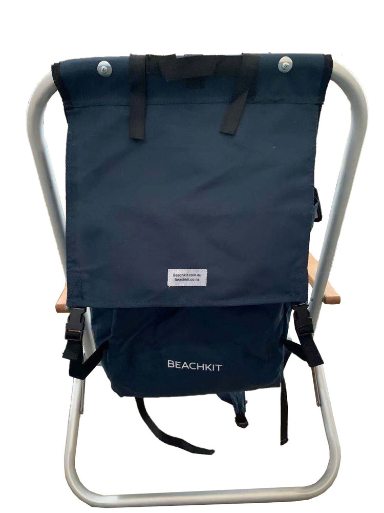 Wearever Backpack Chair - NavyOur top quality Wearever Backpack Chair combines the concept of a backpack and a high back chair all in one, creating an easy to carry lounger.  
The Beachkit WearevBeachkit