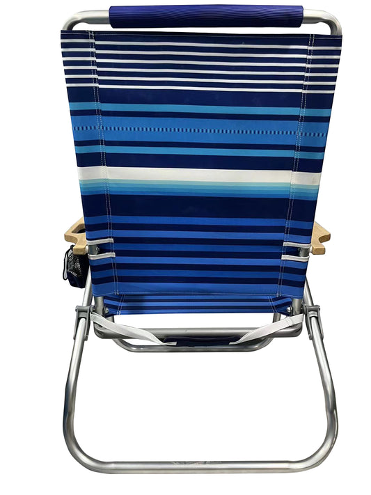 Beach Bum Aluminium Chair - Navy & Blue StripeIf you're after a comfortable, high quality, wide beach chair - look no further. The Beachkit Beach Bum chair features a wide 53cm seat for extra roomy comfort. 
TopBeachkit