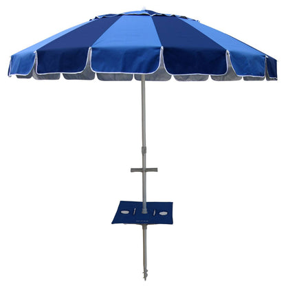 Carnivale 240cm Beach Umbrella + Sunraker Table - Royal & NavyOur gorgeous Carnivale Beach Umbrella featuring our patented, built-in fold away 'Sunraker' table - a worldwide exclusive to Beachkit.
The Sunraker pole table includBeachkit