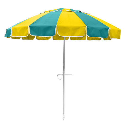 Carnivale 240cm Beach Umbrella - Yellow & TurquoiseThe alternating Turquoise and Yellow panelled Carnival beach umbrella offers superior coverage and a fresh, summery style.
The Beachkit Carnivale is a fun coloured lBeachkit