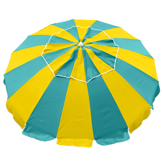 Carnivale 240cm Beach Umbrella - Yellow & TurquoiseThe alternating Turquoise and Yellow panelled Carnival beach umbrella offers superior coverage and a fresh, summery style.
The Beachkit Carnivale is a fun coloured lBeachkit