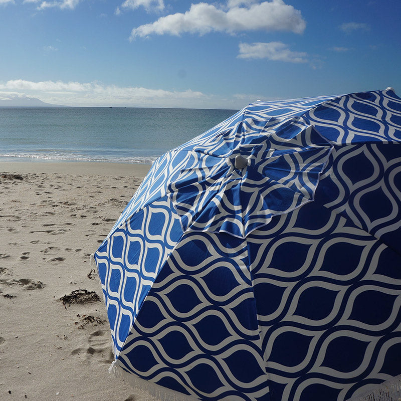 Hollie & Harrie 210cm Fringe Beach Umbrella - Moroccan Blue