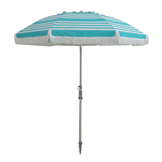 Hollie & Harrie Classic Fringe 210cm Canvas Beach Umbrella - Iridescent Stripe - Beachkit