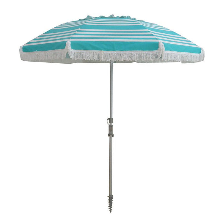 Hollie & Harrie Classic Fringe 210cm Canvas Beach Umbrella - Iridescent Stripe - Beachkit