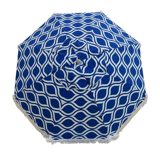 Hollie & Harrie Classic Fringe 210cm Canvas Beach Umbrella - Moroccan Blue - Beachkit