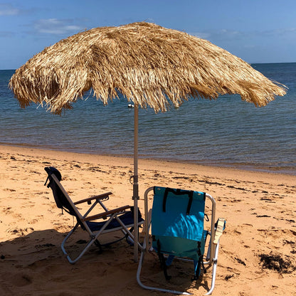 Hula 210cm BEACH Umbrella - Raffia ThatchOur hugely popular Hula Thatch shade now has a worthy beachside counterpart. Complete with the tried and true anodised pole, 3-tilt system and anchoring twist base, Beachkit