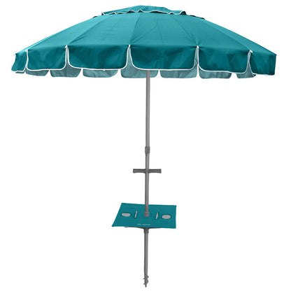 Maxibrella 240cm Beach Umbrella + Sunraker Table - TurquoiseOur gorgeous Maxibrella Beach Umbrella featuring our patented, built-in fold away 'Sunraker' table - a worldwide exclusive to Beachkit.
Its large 240cm diameter canoBeachkit