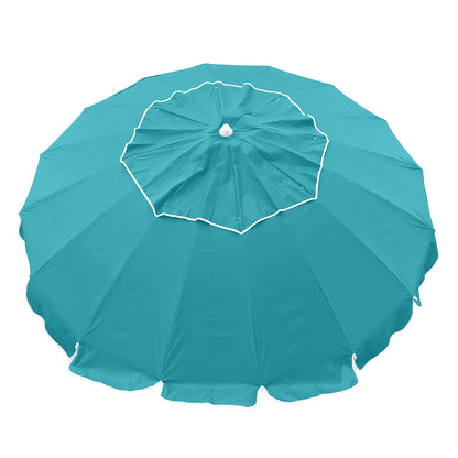 Maxibrella 240cm Beach Umbrella + Sunraker Table - TurquoiseOur gorgeous Maxibrella Beach Umbrella featuring our patented, built-in fold away 'Sunraker' table - a worldwide exclusive to Beachkit.
Its large 240cm diameter canoBeachkit