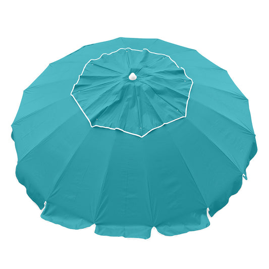 Maxibrella 240cm Beach Umbrella  - TurquoiseEase back and relax under our tranquil 'Turquoise' colourway. No further explanation needed, just get under it and snooze. 
The Beachkit Masquerade beach umbrella isBeachkit